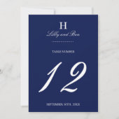 Trendy Navy & White Trouwtafel Aantal Kaarten (Voorkant)