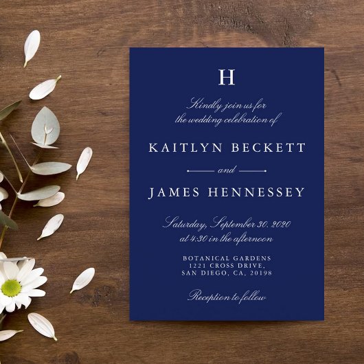 Trendy Navy & White Wedding Kaart