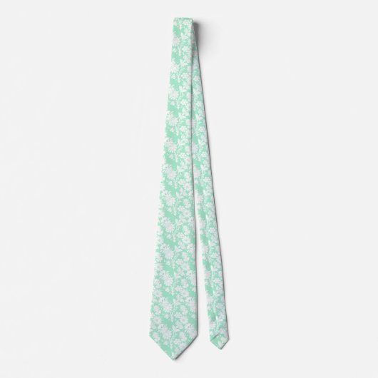 Trendy Neo Mint Floral Pattern Groomsmen Wedding Stropdas (Voorkant)