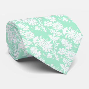 Trendy Neo Mint Floral Pattern Groomsmen Wedding Stropdas