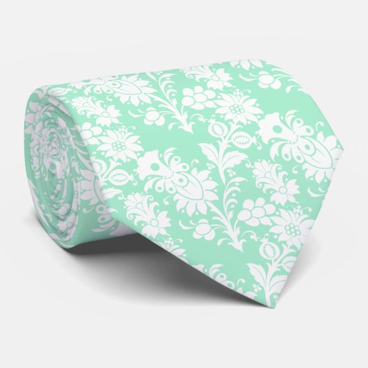Trendy Neo Mint Floral Pattern Groomsmen Wedding Stropdas (Opgerold)