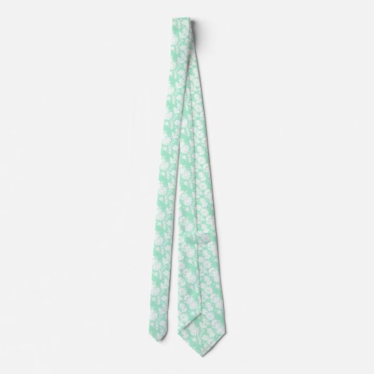 Trendy Neo Mint Floral Pattern Groomsmen Wedding Stropdas (Achterkant)
