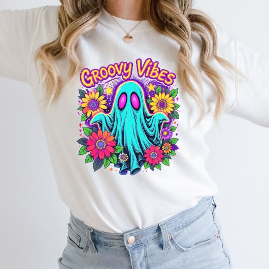 Trendy Neon Bloemen Retro Ghost Groovy Halloween Trui