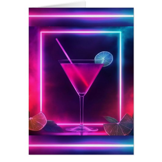 Trendy Neon Cocktail Glass Wenskaart (Voorkant)