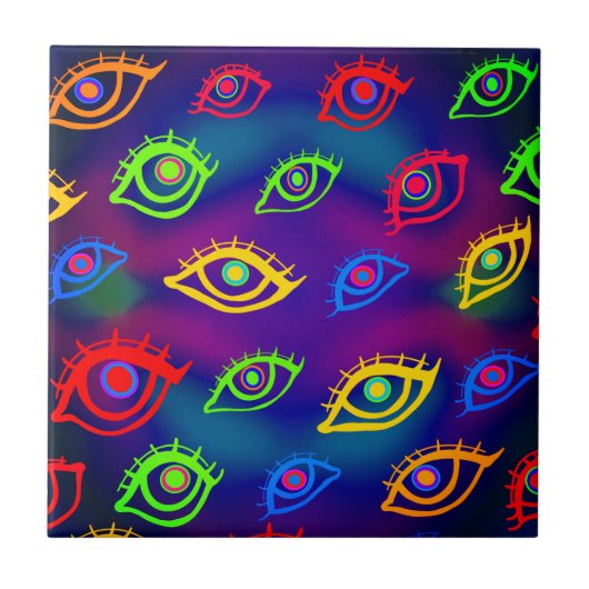 Trendy Neon Colorful Eyes Pattern Tegeltje (Voorkant)