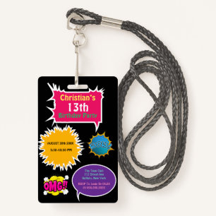 Trendy Neon Comic Birthday Party Badge