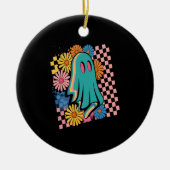 Trendy Neon Floral Ghost Halloween Keramisch Ornament (Voorkant)