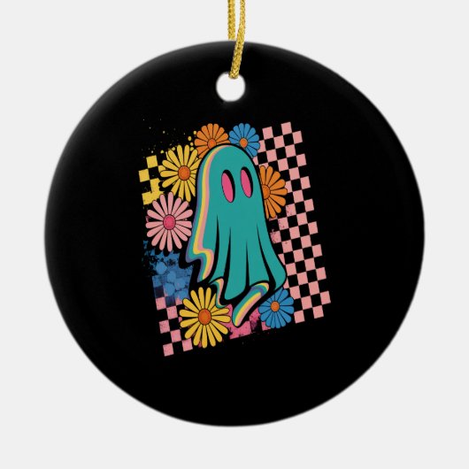 Trendy Neon Floral Ghost Halloween Keramisch Ornament (Voorkant)
