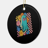 Trendy Neon Floral Ghost Halloween Keramisch Ornament (Links)