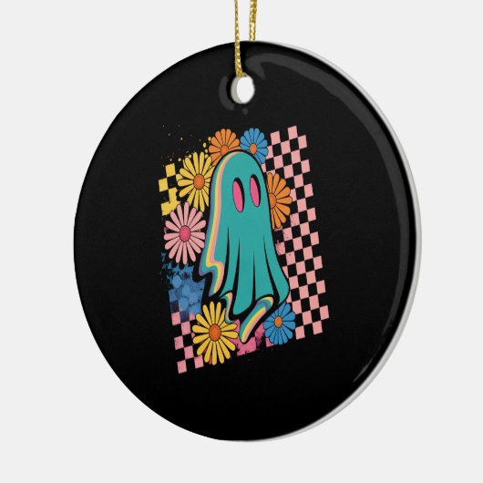 Trendy Neon Floral Ghost Halloween Keramisch Ornament (Links)