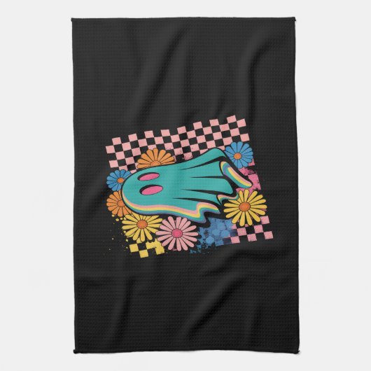 Trendy Neon Floral Ghost Halloween Theedoek (Verticaal)