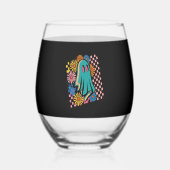 Trendy Neon Floral Ghost Halloween Wijnglas Zonder Voet (Voorkant)