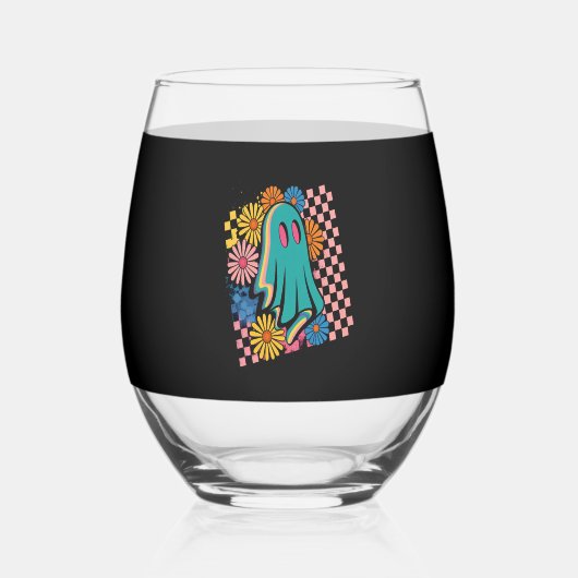 Trendy Neon Floral Ghost Halloween Wijnglas Zonder Voet (Voorkant)