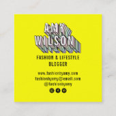Trendy neon gele 3d typografie blogger minimal vierkante visitekaartje (Achterkant)