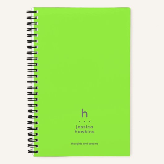 Trendy Neon Groen Modern Monogram Notitieboek (Voorkant)