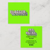 Trendy neon groene 3d typografie blogger minimal vierkante visitekaartje (Voorkant / Achterkant)