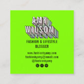 Trendy neon groene 3d typografie blogger minimal vierkante visitekaartje (Achterkant)