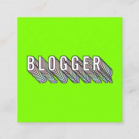 Trendy neon groene 3d typografie blogger minimal vierkante visitekaartje (Voorkant)