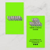 Trendy neon groene 3d typografie blogger minimal visitekaartje (Voorkant / Achterkant)