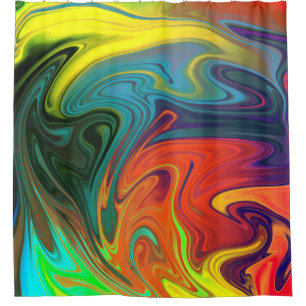 Trendy neon oranje rood blauw geel groen Abstract Douchegordijn