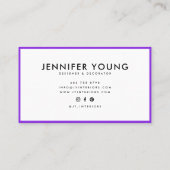 Trendy neon paarse minimalistische moderne profess visitekaartje (Achterkant)