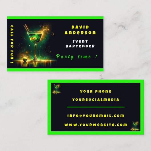 Trendy Neon Party Time gepersonaliseerde professio Visitekaartje (Voorkant / Achterkant)