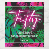 Trendy Neon Pink 50th Verjaardag Wijn Etiket (Enkel label)