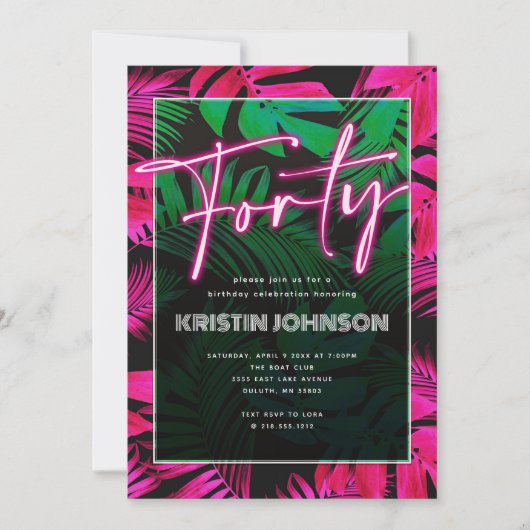 Trendy Neon Pink Tropical 40e verjaardag Kaart (Voorkant)