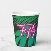 Trendy Neon Pink Tropical 50ste verjaardag Papieren Bekers (Achterkant)