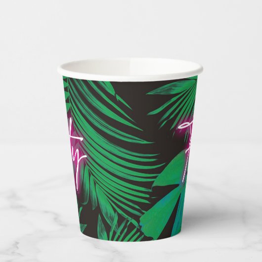 Trendy Neon Pink Tropical 50ste verjaardag Papieren Bekers (Links)