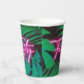 Trendy Neon Pink Tropical 50ste verjaardag Papieren Bekers (Rechts)