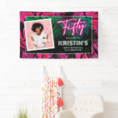 Trendy Neon Pink Tropical 50th Verjaardag Welkom Spandoek (Insitu)