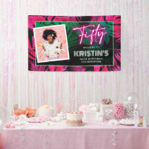 Trendy Neon Pink Tropical 50th Verjaardag Welkom