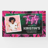 Trendy Neon Pink Tropical 50th Verjaardag Welkom Spandoek (Horizontaal)