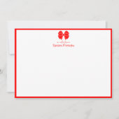 Trendy Neon Red Bow Border Name Wedding Notitiekaartje (Voorkant)