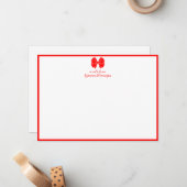 Trendy Neon Red Bow Border Name Wedding Notitiekaartje (Voorkant / Achterkant in situ)