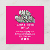 Trendy neon roze 3d typografiblogger minimaal vierkante visitekaartje (Achterkant)