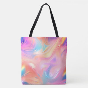 Trendy neon roze blauw geel abstracte golven tote bag