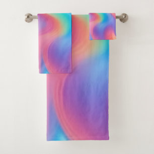 Trendy neon Roze Blauw groene abstracte golven Bad Handdoek