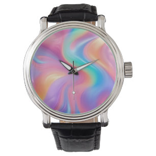 Trendy neon Roze Blauw groene abstracte golven Horloge