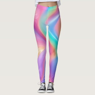 Trendy neon Roze Blauw groene abstracte golven Leggings
