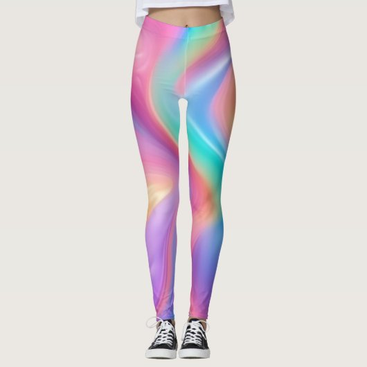 Trendy neon Roze Blauw groene abstracte golven Leggings (Voorkant)