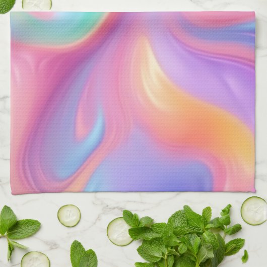 Trendy neon Roze Blauw groene abstracte golven Theedoek (Gevouwen)