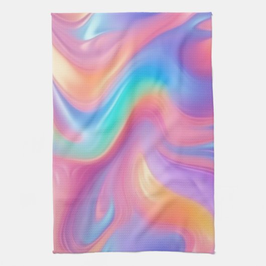 Trendy neon Roze Blauw groene abstracte golven Theedoek (Verticaal)