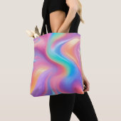 Trendy neon Roze Blauw groene abstracte golven Tote Bag (Dichtbij)