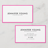 Trendy neon roze minimalistische moderne professio visitekaartje (Voorkant / Achterkant)