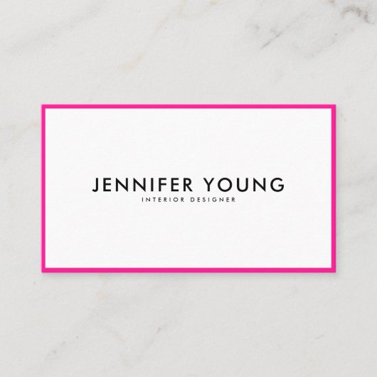 Trendy neon roze minimalistische moderne professio visitekaartje (Voorkant)