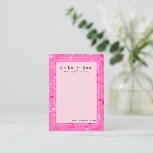 Trendy Neon Roze Terrazzo Armband Logo Display Visitekaartje (Staand voorkant)