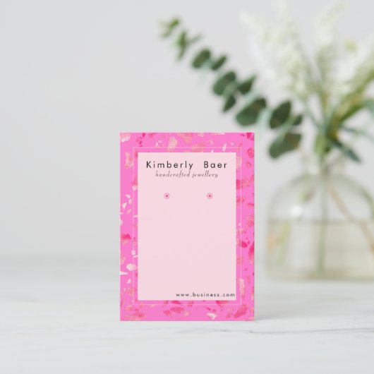Trendy Neon Roze Terrazzo Oorbel Display Visitekaartje (Staand voorkant)