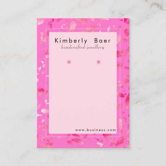Trendy Neon Roze Terrazzo Oorbel Display Visitekaartje (Voorkant)